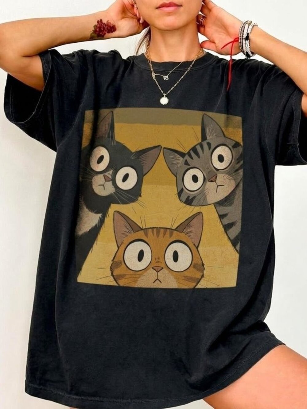 Curious Cats Vintage Funny Graphic Tee, Cute Cat Lover Shirt